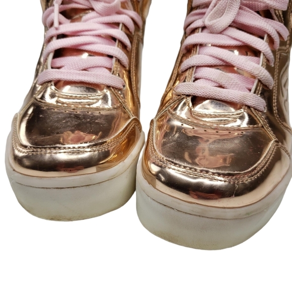 Skechers | Rose Gold High Top Lace Up Girls Street Skater Shoes Glam Sneakers 4 - Picture 5 of 10